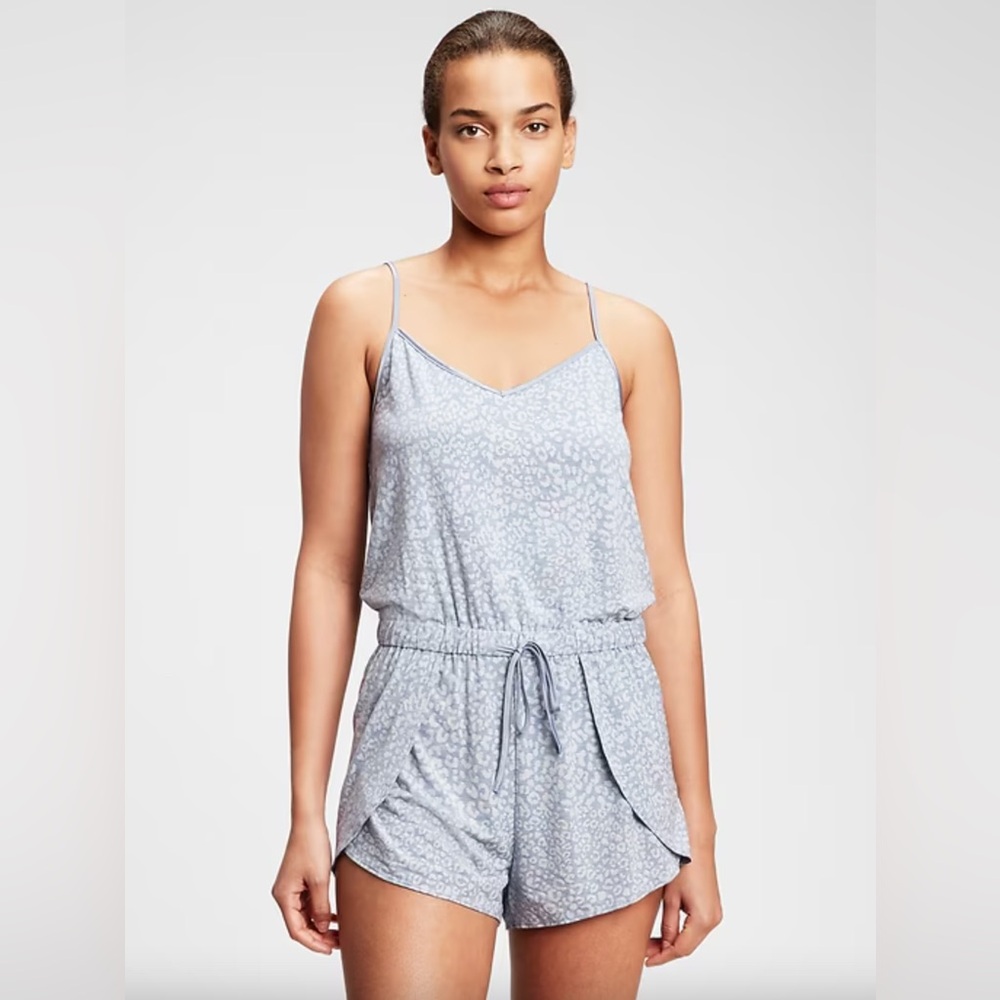 Gap - Light Blue/Grey Leopard Modal Sleep Romper - Size S